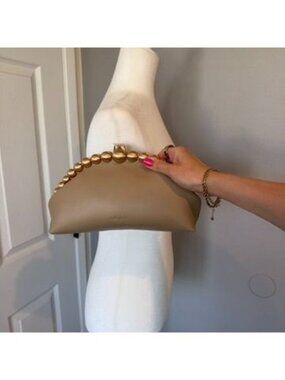 CULT GAIA Beige Smooth Leather Una Clutch Bag NWT